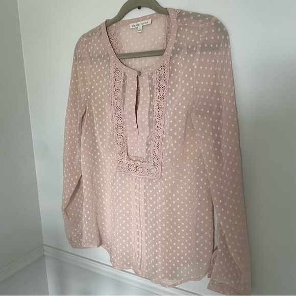 DANIEL Rainn Blush Pink Dotted Long Sleeve Oversized Blouse Small - Picture 3 of 7